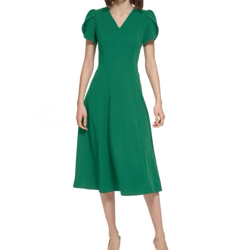 NWT Calvin Klein Tulip Sleeve Green Dress